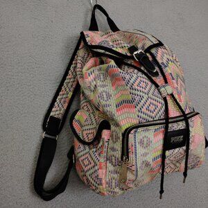 PINK Victoria's Secret Multicolor Woven Canvas Aztec/Tribal Drawstring Backpack